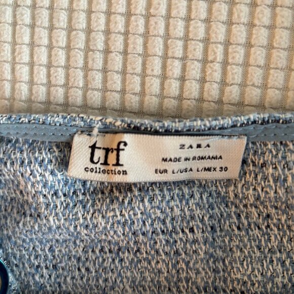 ZARA MARINE STYLE BOUCLE TOP WITH WITH ANCHORS ON BUTTONS, SZ. L - Picture 4 of 5